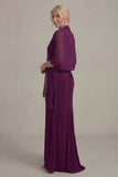 Grape Sheath V Neck Mother of the Bride Dress with Cloak