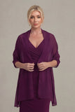 Grape Sheath V Neck Mother of the Bride Dress with Cloak