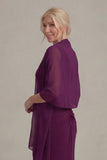 Grape Sheath V Neck Mother of the Bride Dress with Cloak
