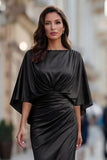 Black Mermaid Ruched Mother of the Bride Dress with Sleeve