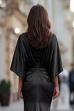 Black Mermaid Ruched Mother of the Bride Dress with Sleeve