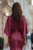 Burgundy Chiffon Mermaid Ruched Mother of the Bride Dress with Sleeve