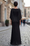 Black Mermaid Round Neck Mother of the Bride Dress with Half Sleeve
