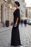 Black Mermaid Round Neck Mother of the Bride Dress with Half Sleeve