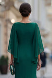 Chiffon Dark Green Ruched V Neck Mermaid Mother of the Bride Dress with Sleeve