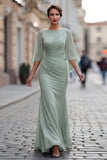 Sage Green Chiffon Mermaid Ruched Mother of the Bride Dress with Sleeve