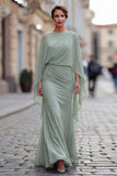 Sage Green Chiffon Ruffled Mermaid Ruched Mother of the Bride Dress with Sleeve