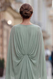 Sage Green Chiffon Ruffled Mermaid Ruched Mother of the Bride Dress with Sleeve
