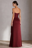 Burgundy Sweetheart Sheath Long Satin Dress with Slit