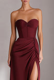 Burgundy Sweetheart Sheath Long Satin Dress with Slit