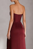Burgundy Sweetheart Sheath Long Satin Dress with Slit