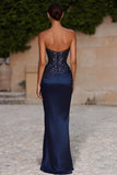 Navy Mermaid Strapless Maxi Dress with Sequins