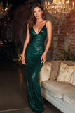Sparkly Dark Green Sheath Sequins Maxi Dress with Lace Up Back