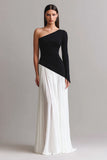 One Shoulder Sheath Maxi Black and White Dress