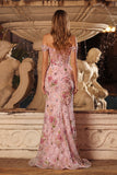 Pink Sheer Corset Off The Shoulder Sequin Mermaid Long Prom Dress with Slit