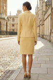 Light Yellow Notched Lapel 2 Piece Single Breasted Work Dress