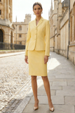 Light Yellow Notched Lapel 2 Piece Single Breasted Work Dress