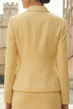 Light Yellow Notched Lapel 2 Piece Single Breasted Work Dress