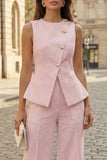 Ivory Single Breasted 2 Piece Round Neck Women's Work Suits