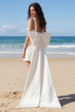 Ivory Bodycon Square Neck Mini Bridal Shower Dress with Large Bow