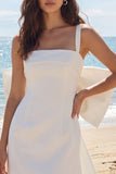 Ivory Bodycon Square Neck Mini Bridal Shower Dress with Large Bow