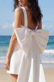 Ivory Bodycon Square Neck Mini Bridal Shower Dress with Large Bow