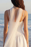 Ivory A-Line Spaghetti Straps Midi Bridal Shower Dress with Neck Scarf