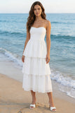 Ivory Tulle Sweetheart Tiered Midi White Dress