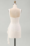 Ivory Corset Square Neck Ruched Bodycon Mini Graduation Dress with Ruffles