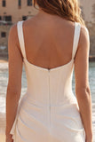 Ivory Corset Square Neck Ruched Bodycon Mini Graduation Dress with Ruffles