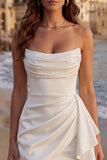 Ivory Strapless Bodycon Ruched Mini Graduation Dress with Ruffles