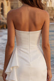 Ivory Strapless Bodycon Ruched Mini Graduation Dress with Ruffles