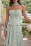 Dusty Sage Chiffon A-Line Corset Strapless Midi Dress