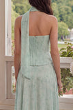 Dusty Sage Chiffon A-Line Corset Strapless Midi Dress