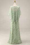 Dusty Sage Printed Chiffon A-Line 2-Piece Floral Dress