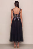 Black Sequins A-Line Tulle Square Neck Maxi Dress