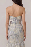 Dusty Blue Mermaid Jacquard Satin Wedding Guest Dress with Bowknot