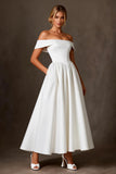 Off the Shoulder A-Line White Long Engagement Dress
