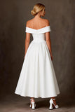 Off the Shoulder A-Line White Long Engagement Dress