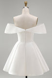White Satin Corset Off the Shoulder A-Line Short Wedding Dress