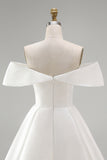 White Satin Corset Off the Shoulder A-Line Short Wedding Dress