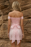 Off the Shoulder Pink Bodycon Sequins Homecoming Dress with Belt