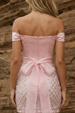 Off the Shoulder Pink Bodycon Sequins Homecoming Dress with Belt