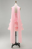 Pink Strapless A-Line Corset Tiered Ruffled Short Homecoming Dress
