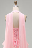 Pink Strapless A-Line Corset Tiered Ruffled Short Homecoming Dress