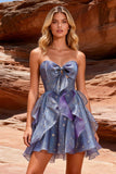 Dusty Blue Sweetheart A-Line Homecoming Dress with Ruffles