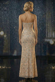 Sparkly Champagne Sweetheart Corset Mermaid Long Evening Dress with Sequins