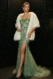 Green Mermaid Corset 3D Flowers Long Evening Dress with Slit