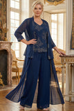Navy 3 Piece Embroidered Mother of the Bride Pant Suits