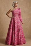 One Shoulder Fuchsia Floral A-Line Long Mother of the Bride Dress